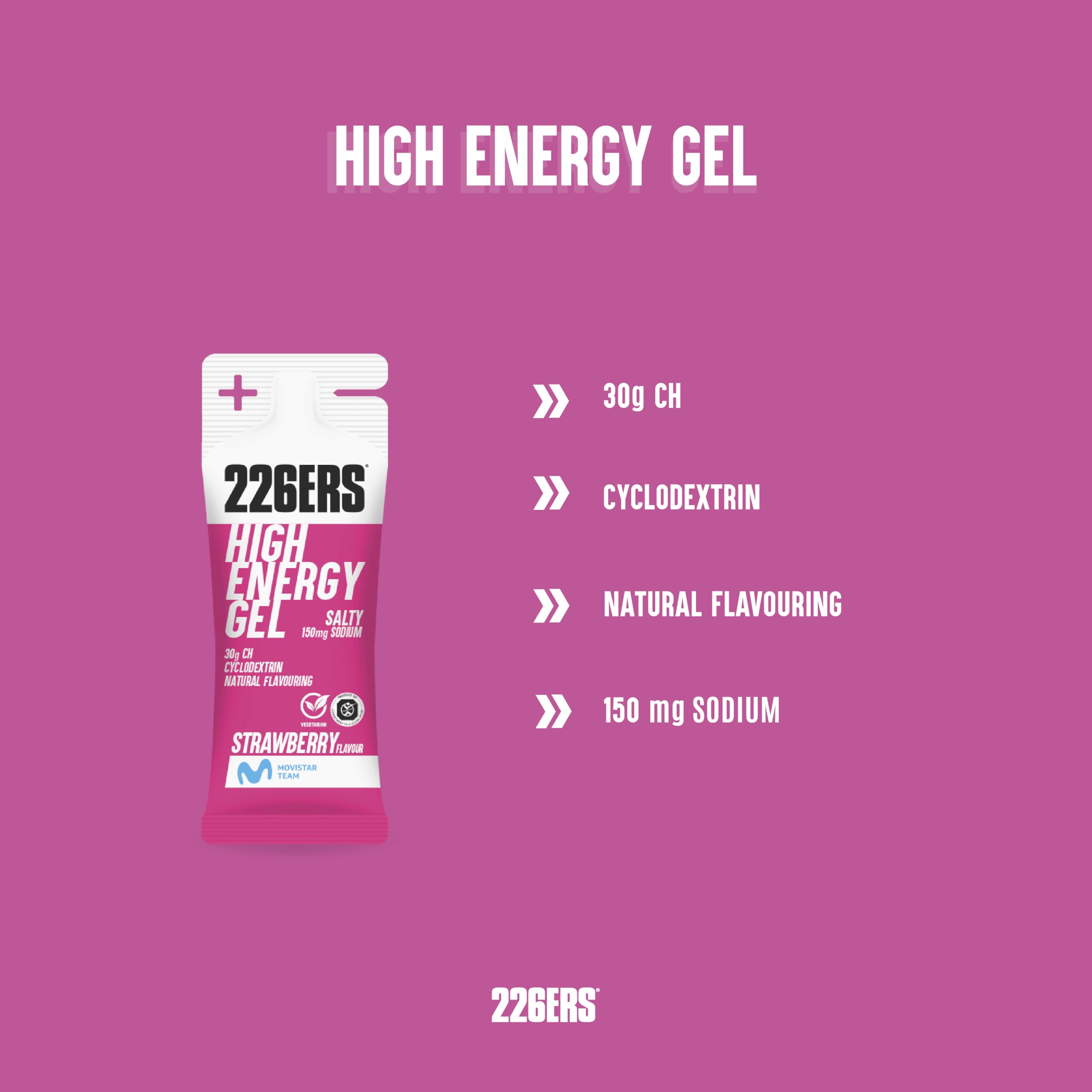 226ERS - High Energy XS, Gel Energetico per Sportivi, Ciclodestrina, Carboidrati e Aromi Naturali, Vegano, Gusto Fragola Salata