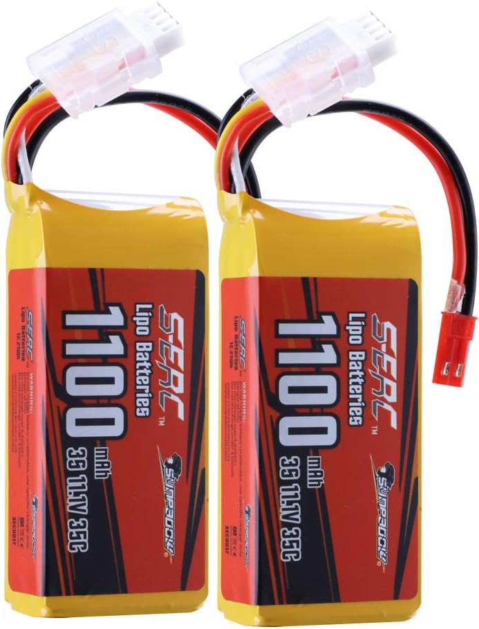 sunpadow 11.1v 3s Rc Lipo Battery 35c 1100mah with Jst Plug - Pack of 2