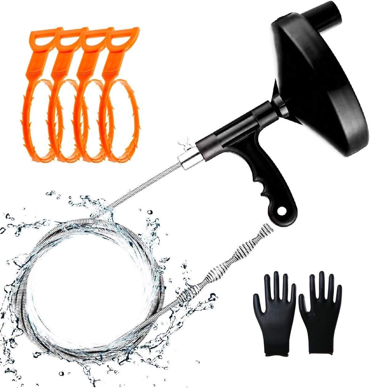 AJOMAN 25 Ft Drain Auger and 4 PCs Drain Snake Clog Remover for Kitchen