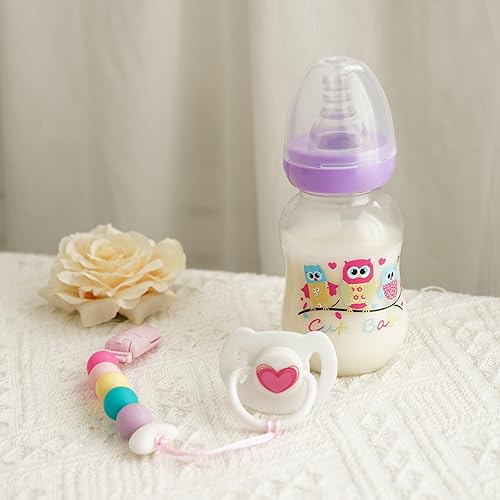 Miniatura 5 de BABESIDE Juego de 3 biberones para muñeca, juego de accesorios para muñecas con biberón de juguete y clip de chupete de silicona, chupete magnético