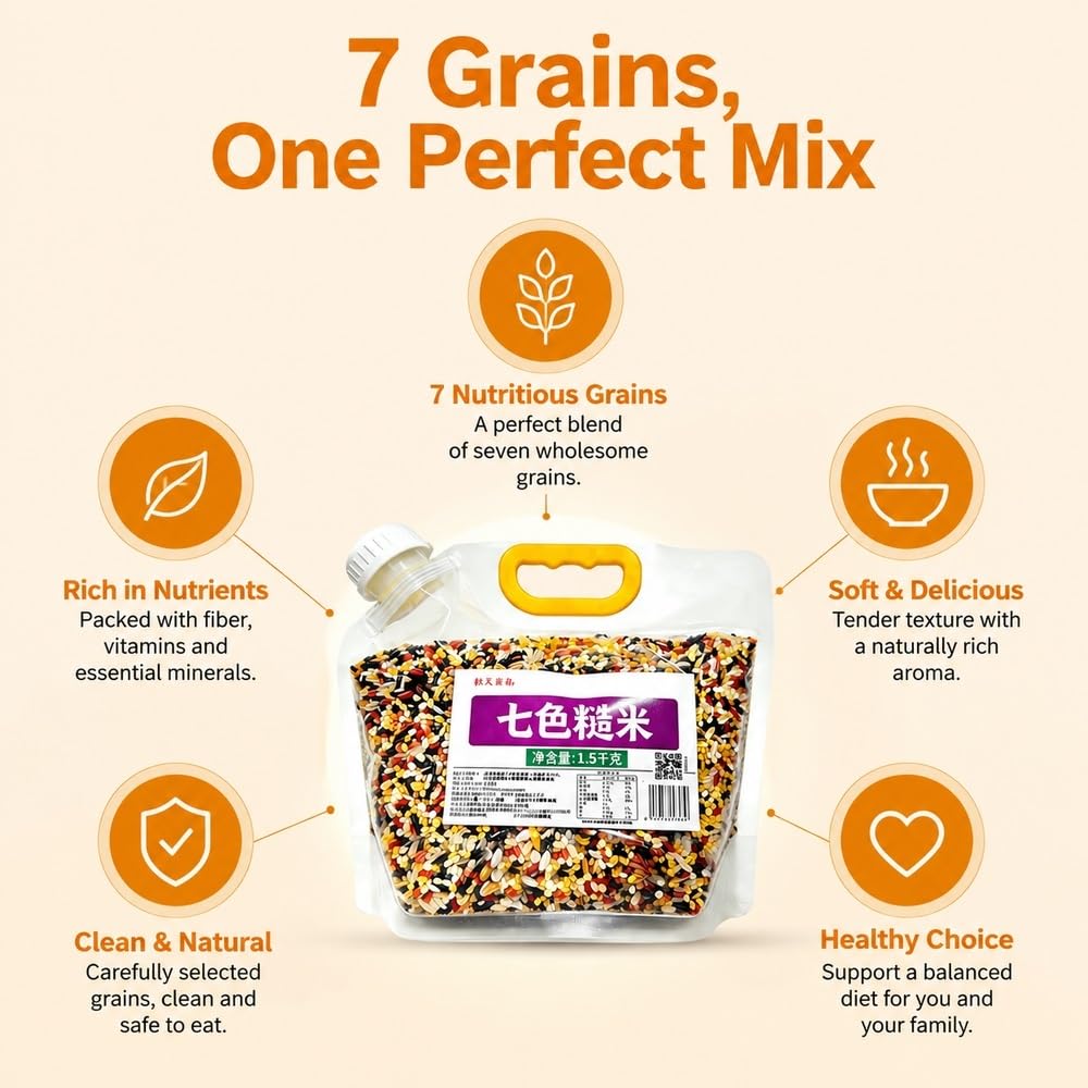 1,5 kg de mezcla de granos mixtos de arroz integral de 7 colores | Bolsa Stand Up con pico y asa for arroz y gachas