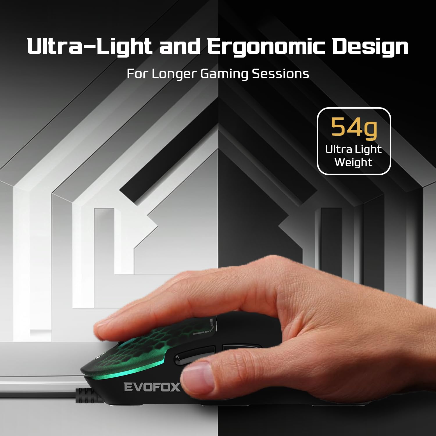 EvoFox Phantom Air Ultra Lightweight Gaming Mouse 54g | Upto 1000Hz Polling Rate, 7000 FPS, 12800 DPI | Honeycomb RGB Lighting | Fully Programmable with Windows Software & On-Board Memory | Black — Amazon image 5