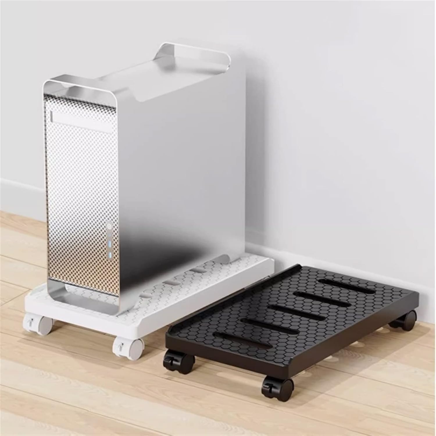 Soporte rodante, | Soporte for CPU móvil, torre de PC con 4 ruedas giratorias, con rueda bloqueada debajo del escritorio(White)