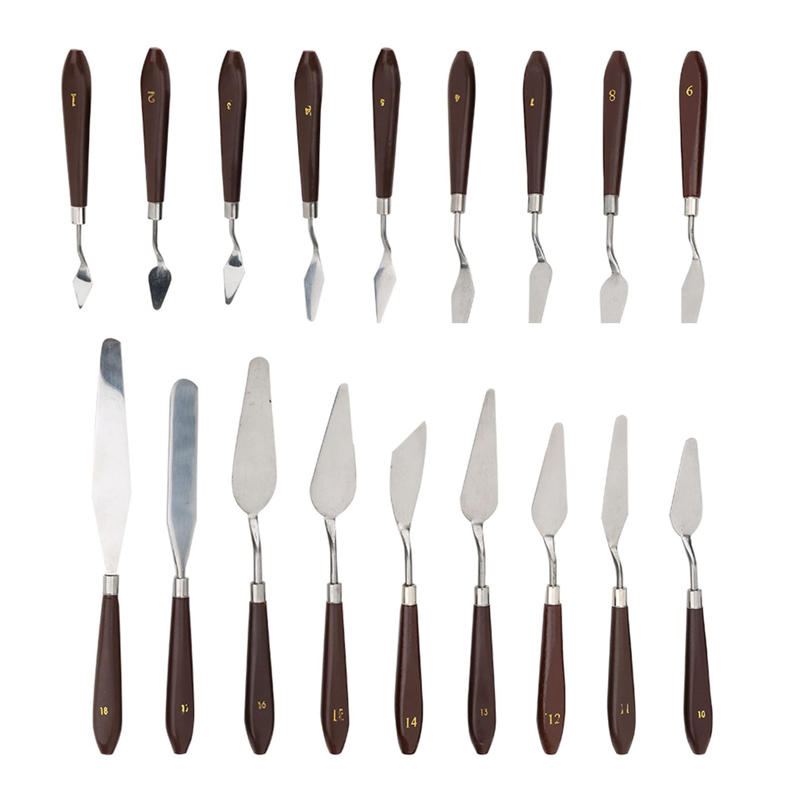 18 Pièces Palette Couteau Ensemble en Acier Inoxydable Spatule Palette Couteau Manche en Bois Peinture à L'huile pour Toile Peinture Acrylique(18pcs)