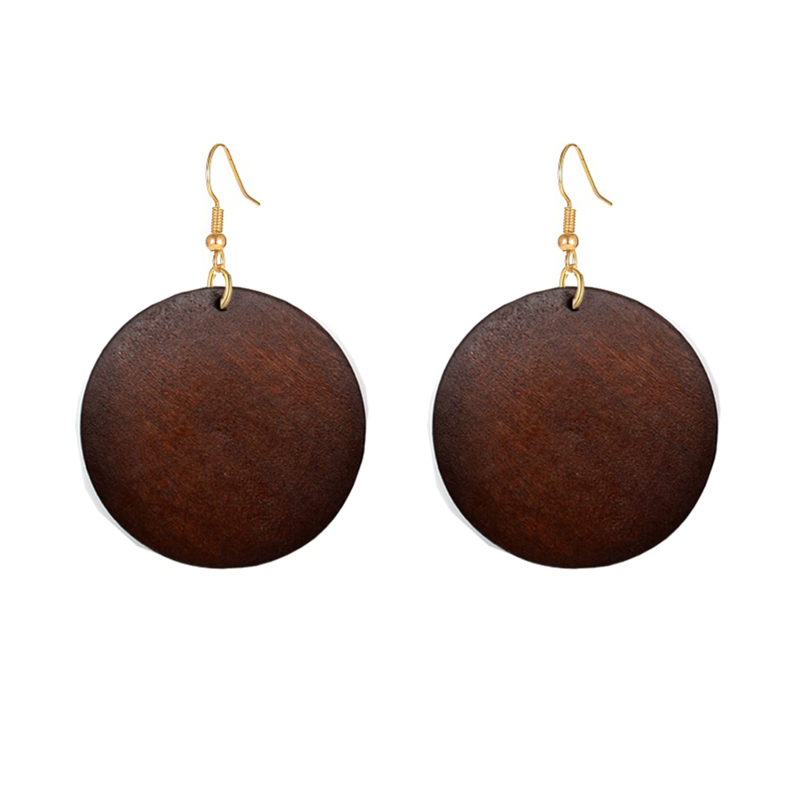 SMALLLOVE Wooden Earrings for Women Vintage African Bohemian Ethnic Wood Big Round Circle Geometric Lightweight Dangle Drop Hook Earrings