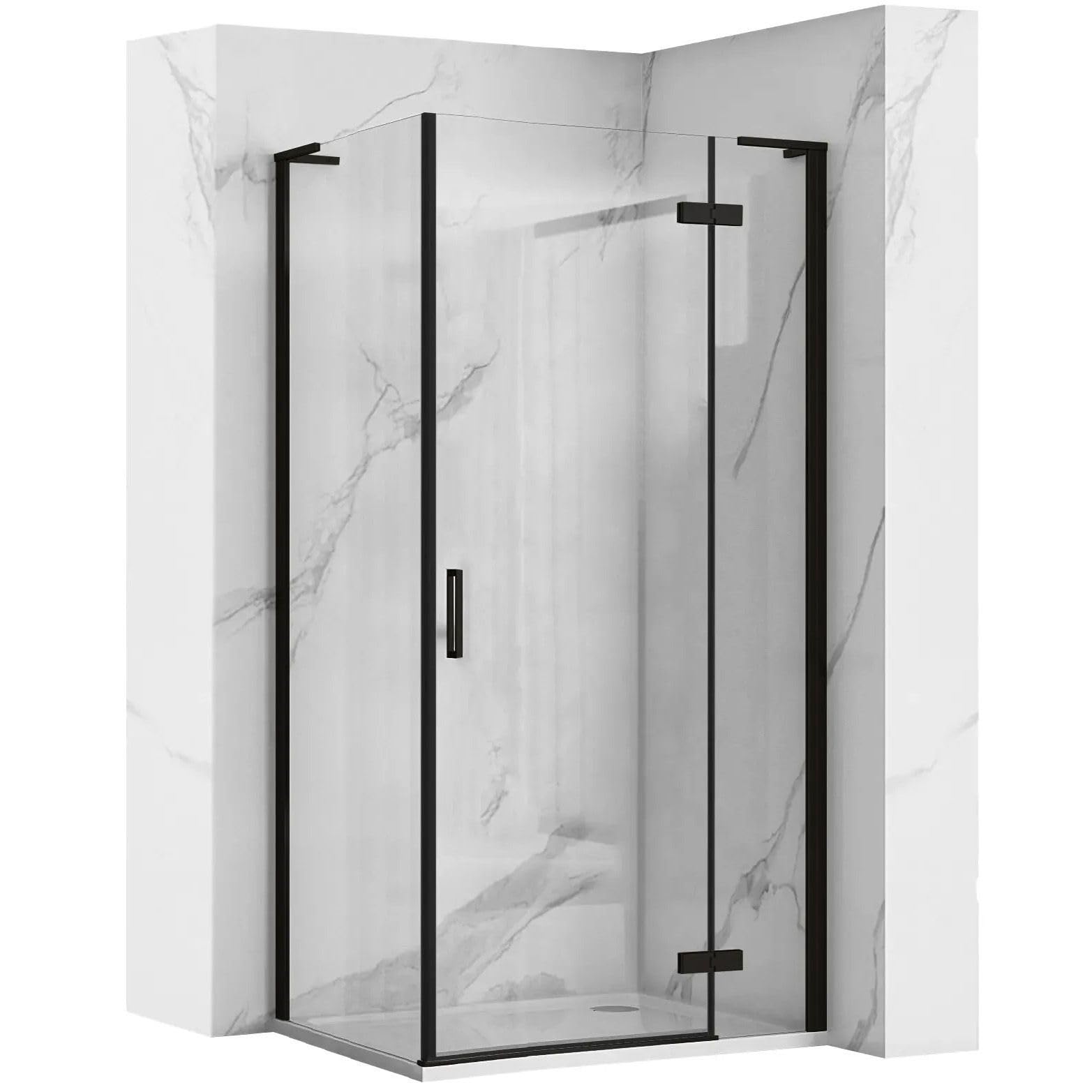 Rea - Box Doccia Black 80X80 Cabina Doccia Senza Piatto Doccia Vetro Di Sicurezza Temperato Transparentne 6mm (Nero Opaco) Porta: 80 Parete: 80 cm