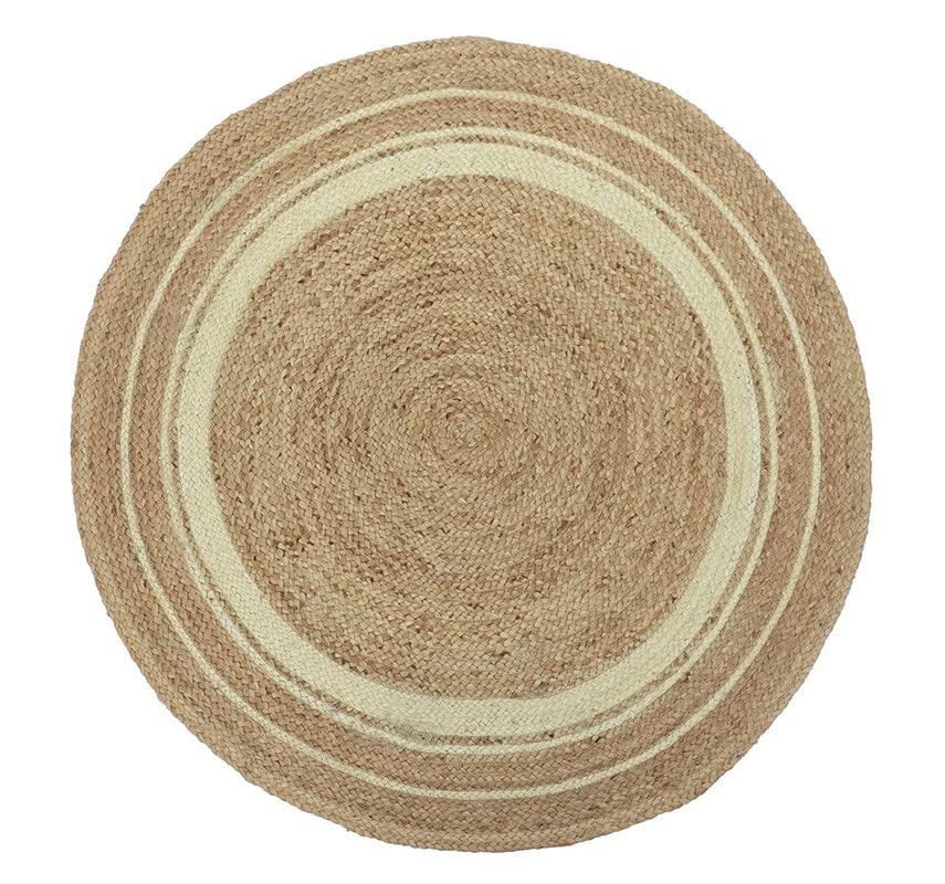 Handwoven Jute Natural Reversible Rugs Round Braided Floor Carpet Mat for Living Room, Bedroom, Dining, Office, Restaurant - 60cm Round (Black & White)