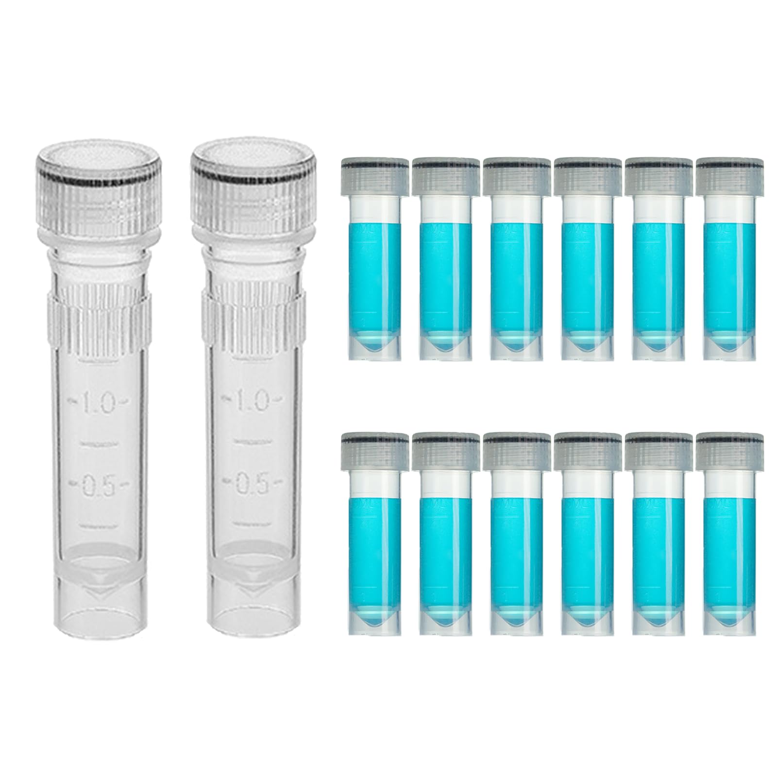 Estresen 1.5ml 500PCS Cryo Tubes, Cryogenic Vial, Cryovial Tubes, Frozen Test Tubes, Plastic Self-Standing Tubes with Screw Caps, for Long Term Freezing
