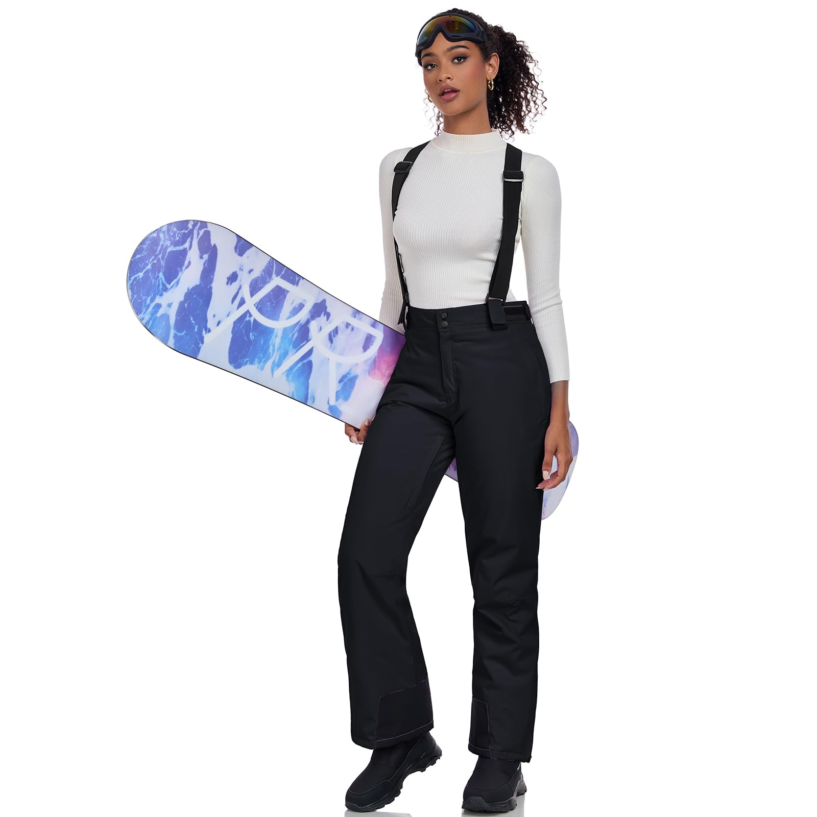 HOTIAN Damen Skihose Hosenträgerhose Snowboardhose Damen Winter Warm Wasserdicht Winddicht Abnehmbare Skilanglaufhose Thermohose Wanderhose