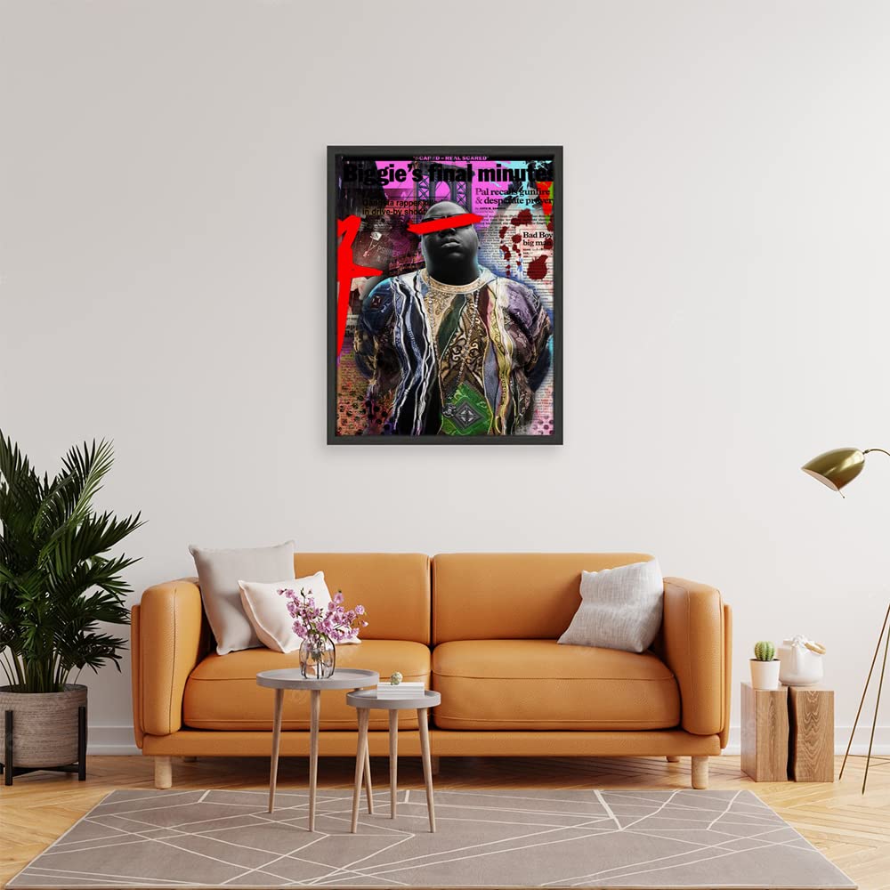 VERRE ART Black Floater Framed Canvas - Wall Decor for Living Room, Bedroom, Office, Hotels, Drawing Room (22in X 34in) - Biggie Smalls