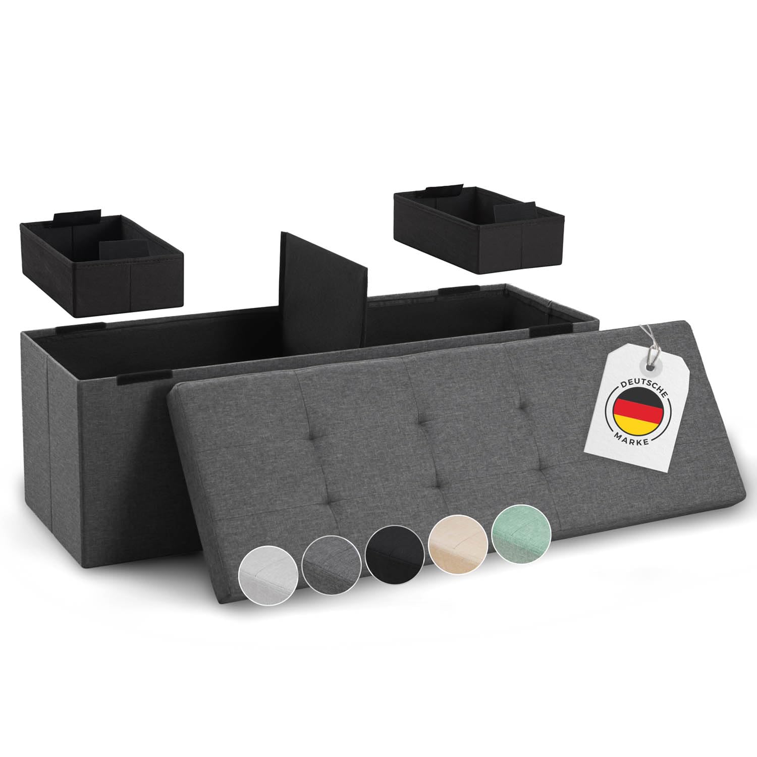 Blumtal Sitzbank mit Stauraum + 2 extra Boxen - Truhenbank mit Stauraum 110x38x38 cm - Sitzhocker Sitzbox in Anthrazit