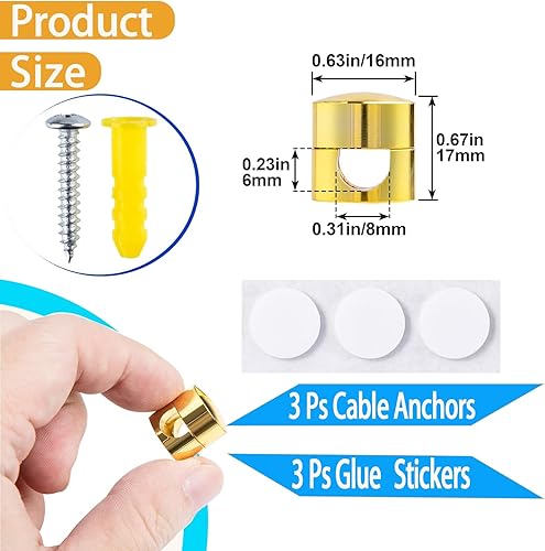 Miniatura 2 de 3 juegos de soportes para cables de carga, clips adhesivos de metal dorado, soportes de anclaje de cable ajustables, organizador de cables para