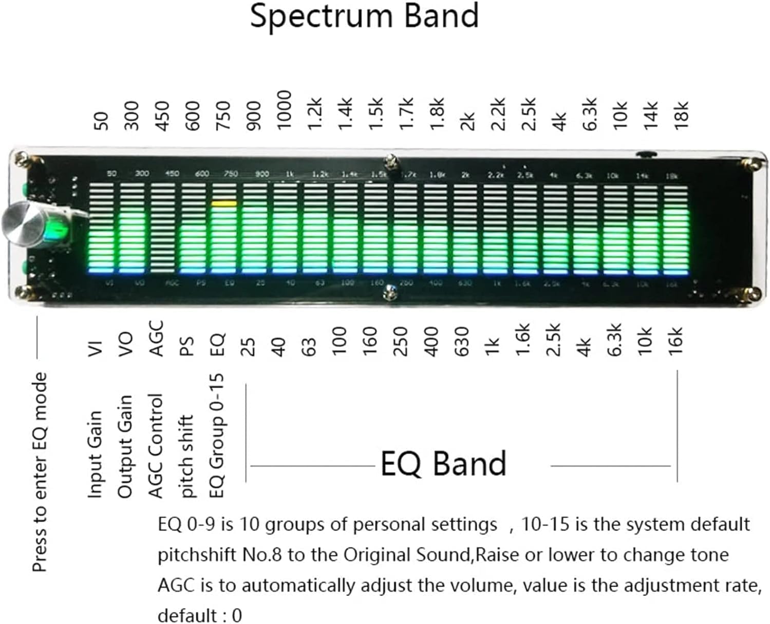 Analizador De Espectro Musical Led, Analizador De Espectro De Audio, Dsp Integrado, Pantalla Led, 20 Segmentos/15 Niveles, 5-12 V, Compatible con Ajuste De Ecualización.