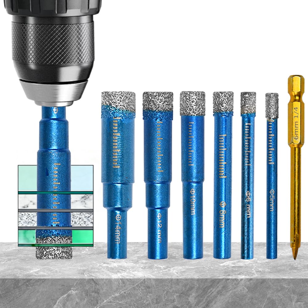 Punte Trapano Diamantate Gres Porcellanato 5-14mm Set 7 Pezzi per Granito Marmo Piastrelle