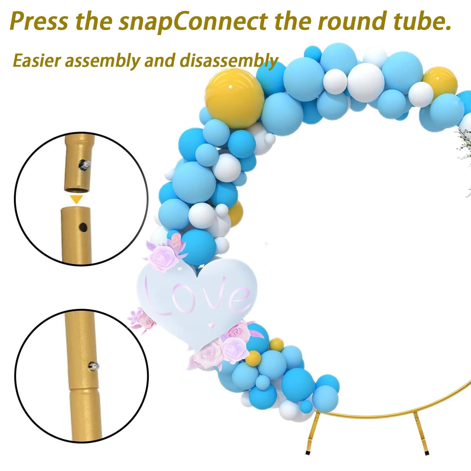HJXGQJM Metall Hochzeitsbogen Hintergrund Ständer, Hochzeitsbogen Rund, Ballonbogen Gestell Mit Fuß, Für Hochzeitsdekoration Hochzeit Verlobung Deko Party Dekoration,Gold/Weiß(Gold,240cm)