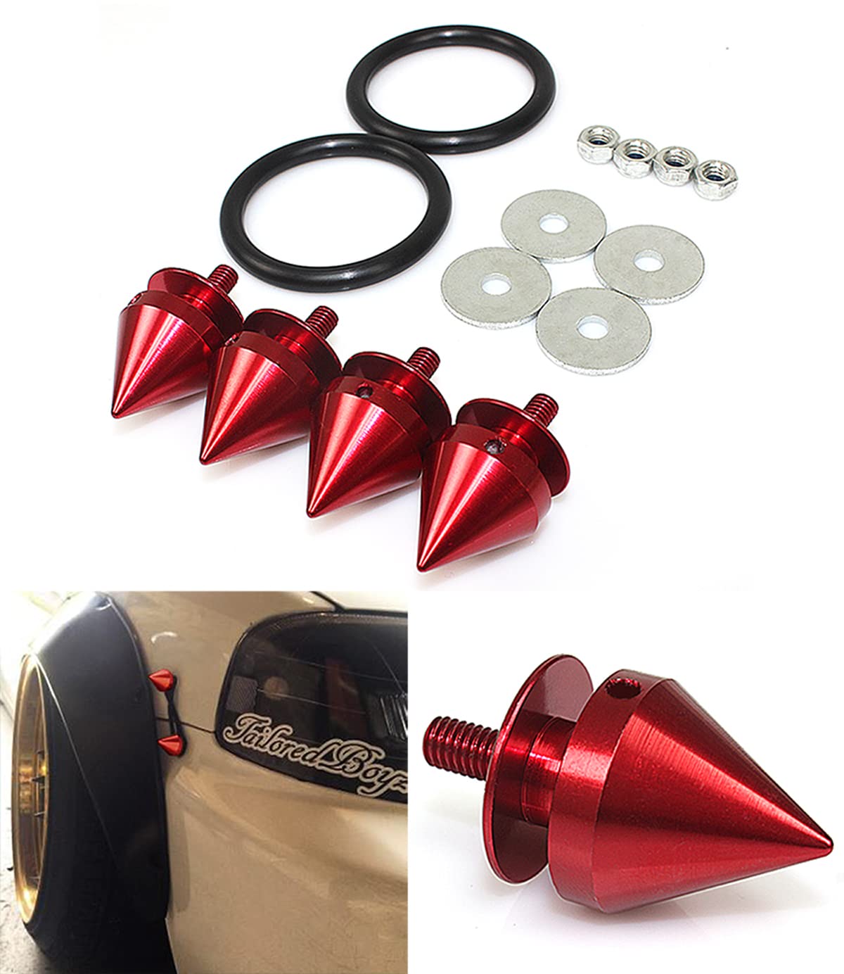 Cuztom Tuning Red JDM Spike Quick Release Fastener Fits for Car Bumpers Trunk Fender Hatch Lids Kit