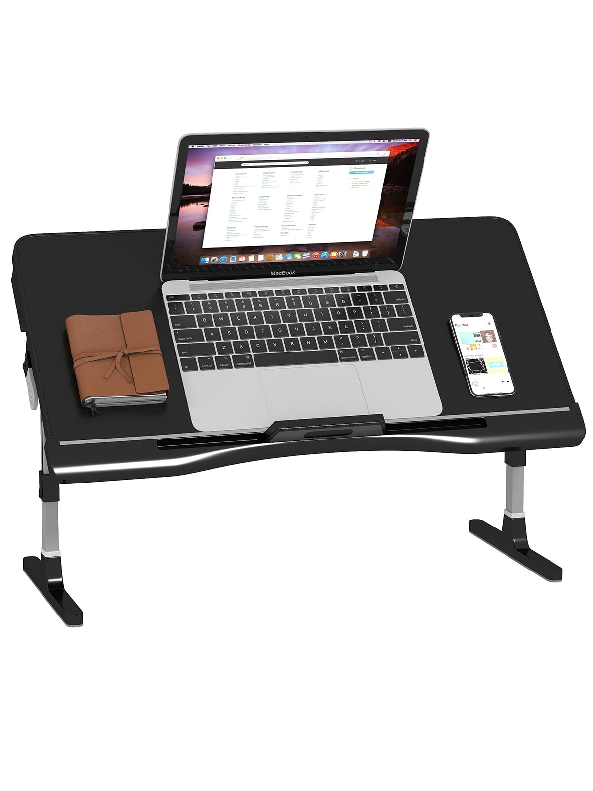 Youyijia Laptop Bed Table with Drawer, 23.6"(L)×12.6"(W),Adjustable Angle & Height, Folding Legs, 40kg Load Capacity, Multifunctional Lap Desk for Reading, Eating, and Working on Bed or Sofa