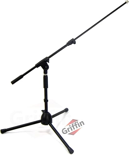 GRIFFIN Soporte de micrófono corto (serie Low Profile-X) Soporte de trípode para bombo, amplificadores de guitarra, escritorios de estudio, canto y