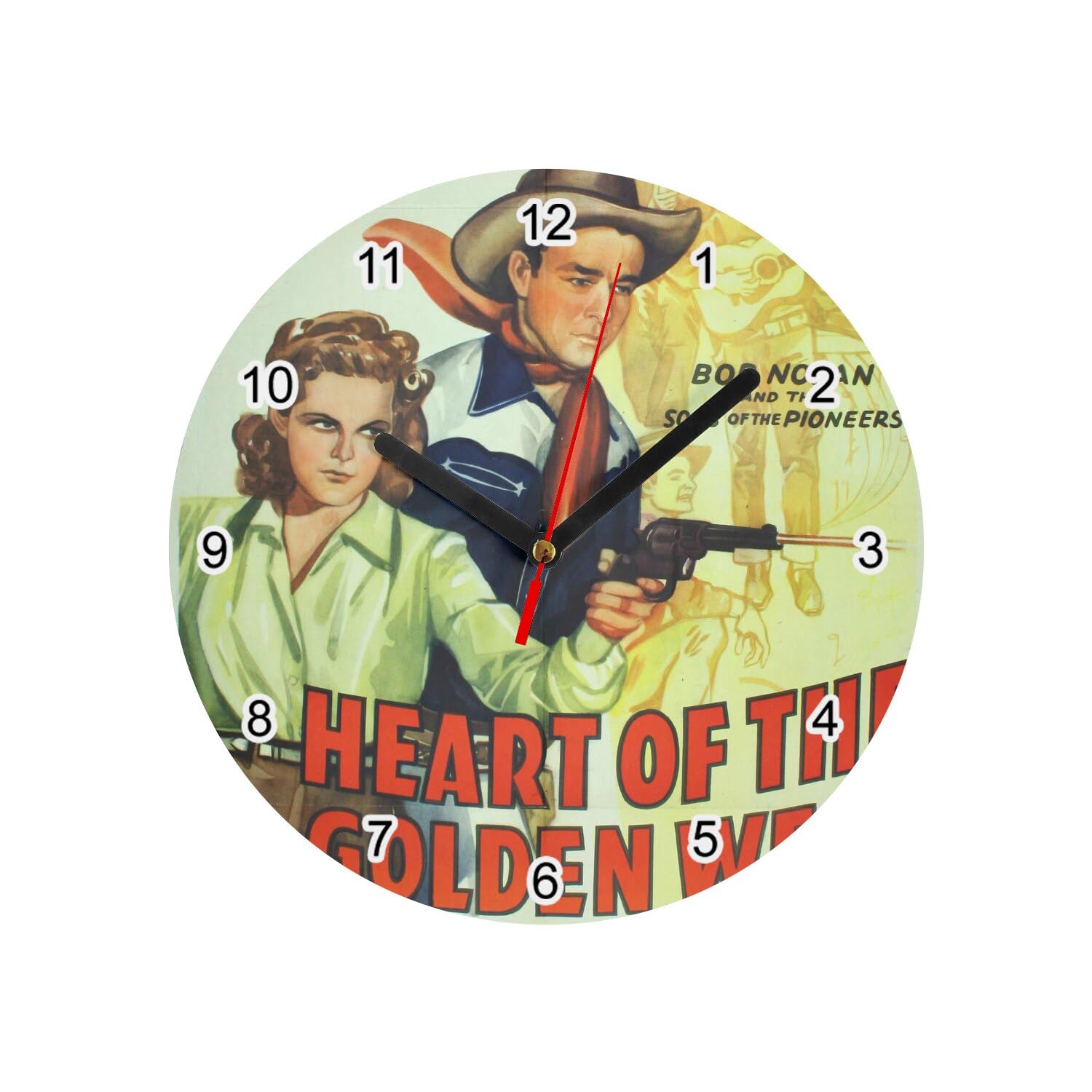 Horloge Murale Idée Cadeau Cinéphile Affiche Film Vintage en Verre Heart of The Golden West