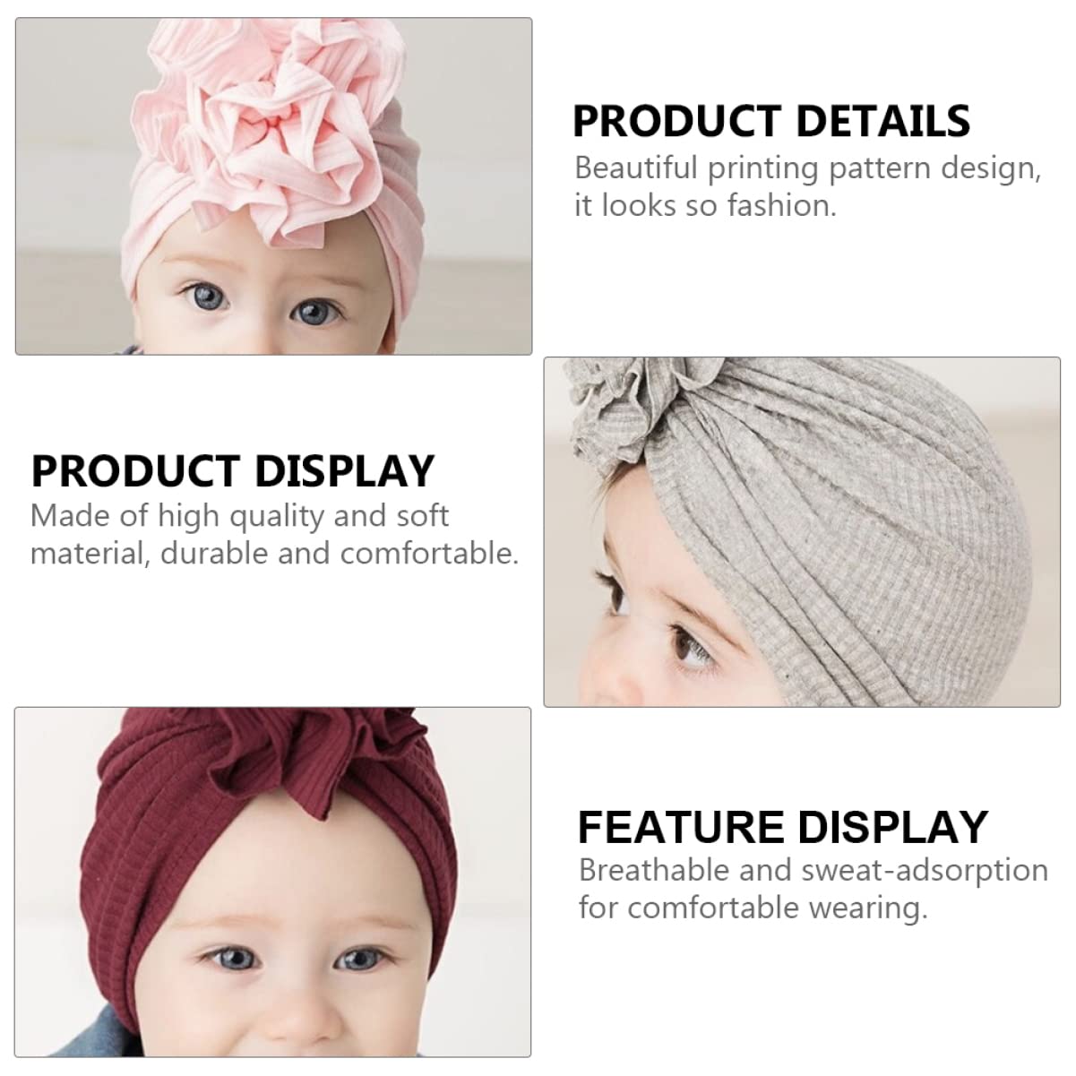 3 Sätze -blumenkappe Babygirl Schlabberlatz Geschenkset Sleep Sack Kappen Buntes Flaggenbanner Korb Mütze Aus Babygarn Elastischer Turban Baumwolle 4 Stück * 3