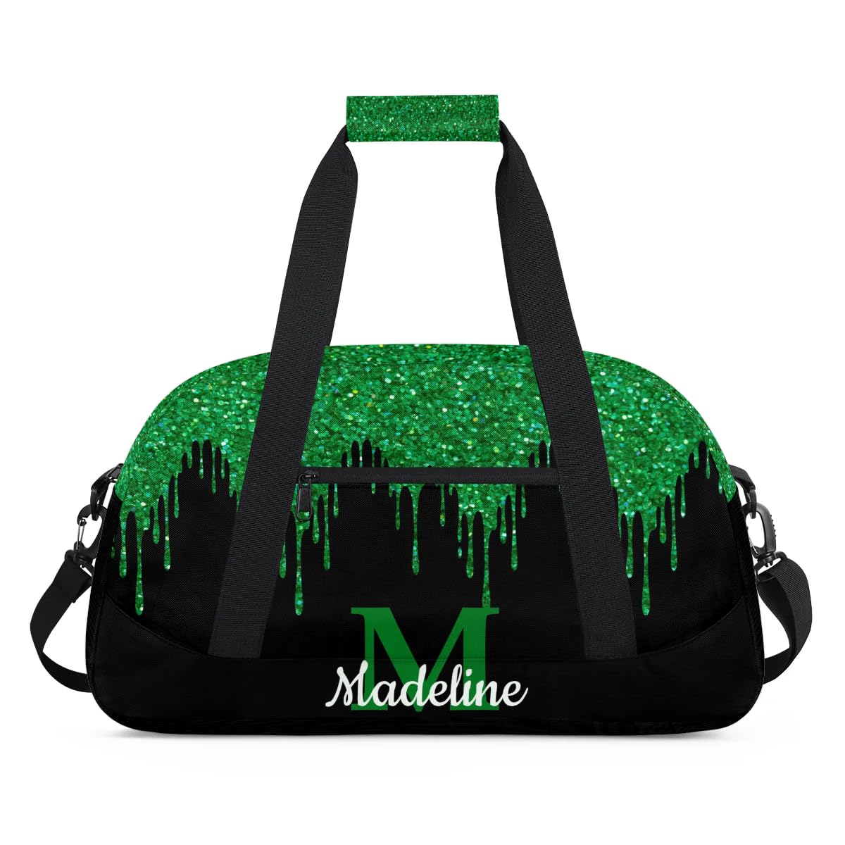 OMFUNS Personalized Kids Sports Duffel Bag with Name Custom Weekender Overnight Bag for Boys Girls Gym Bag Travel Dance Gymnastics Duffel Bag, Green