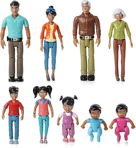 Beverly Hills Doll Collection Sweet Li'l Family Hispanic Dollhouse People - Juego de 9 figuras de acción – abuelo, abuela, mamá, papá, hermana,