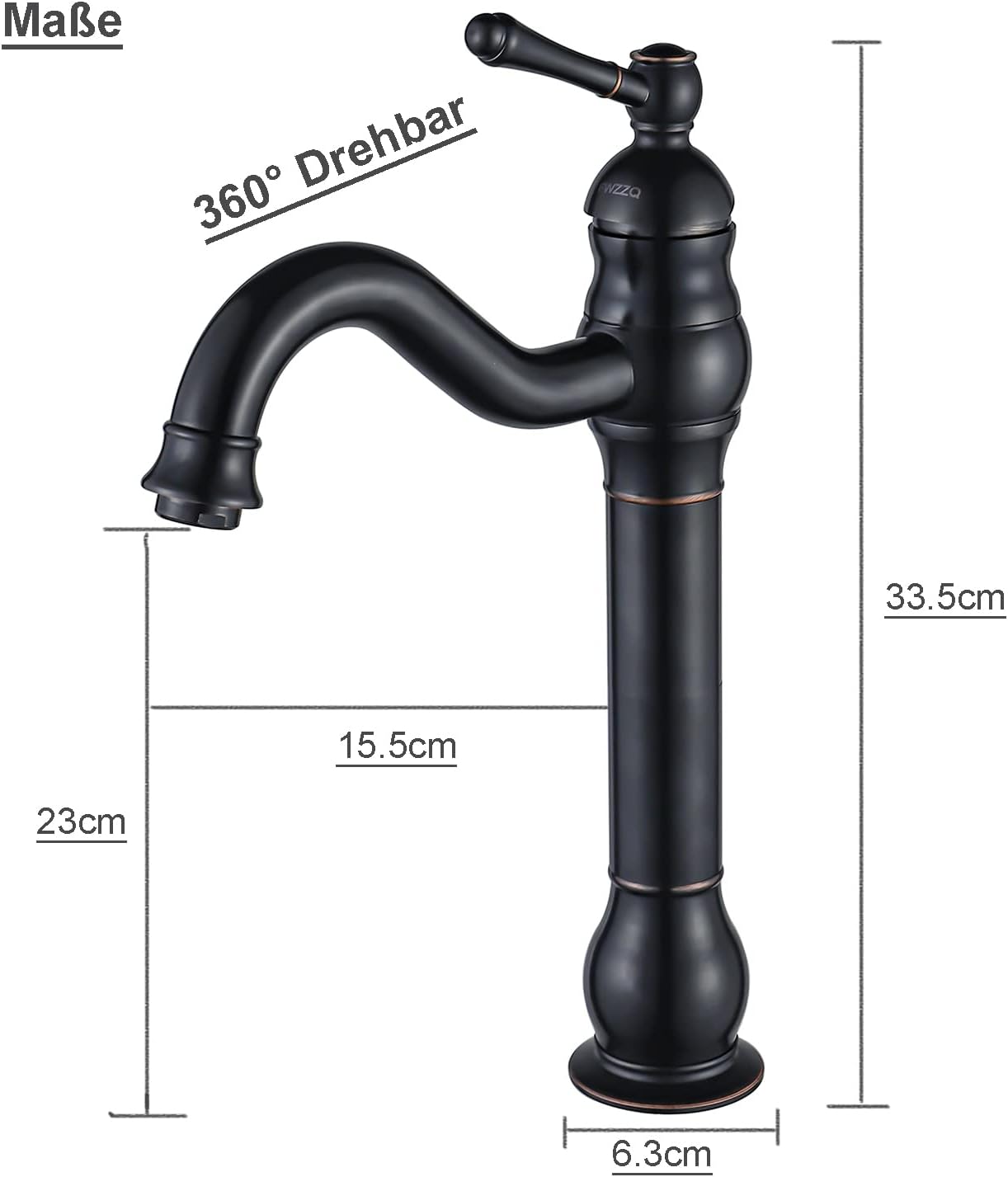 FWZZQ Bathroom Tap Black Retro Wash Basin Mixer Tap High 360