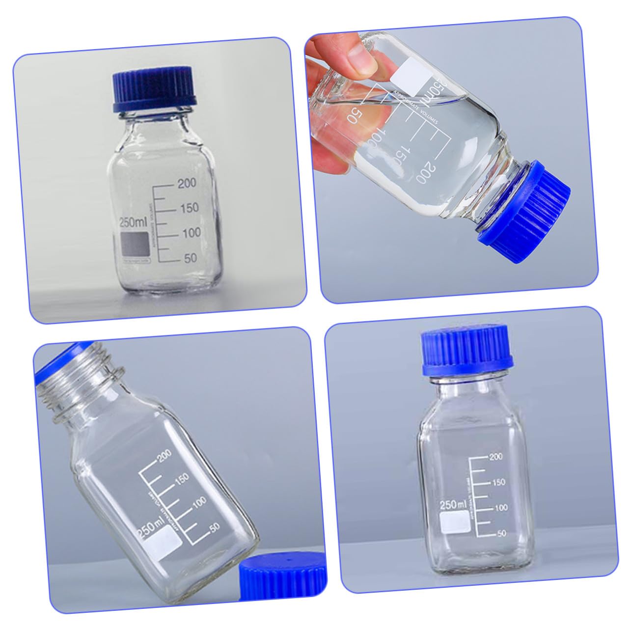 FRCOLOR 2 pezzi Bottiglie in Vetro Graduato Tappo Sigillante Contenitori Riutilizzabili per Reagenti da Laboratorio Flaconi Trasparenti per Stoccaggio Sicuro e Campionamento Preciso