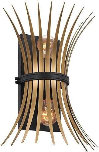 Kichler Baile - Aplique de pared con 2 luces de 16.2 pulgadas en latón natural y negro