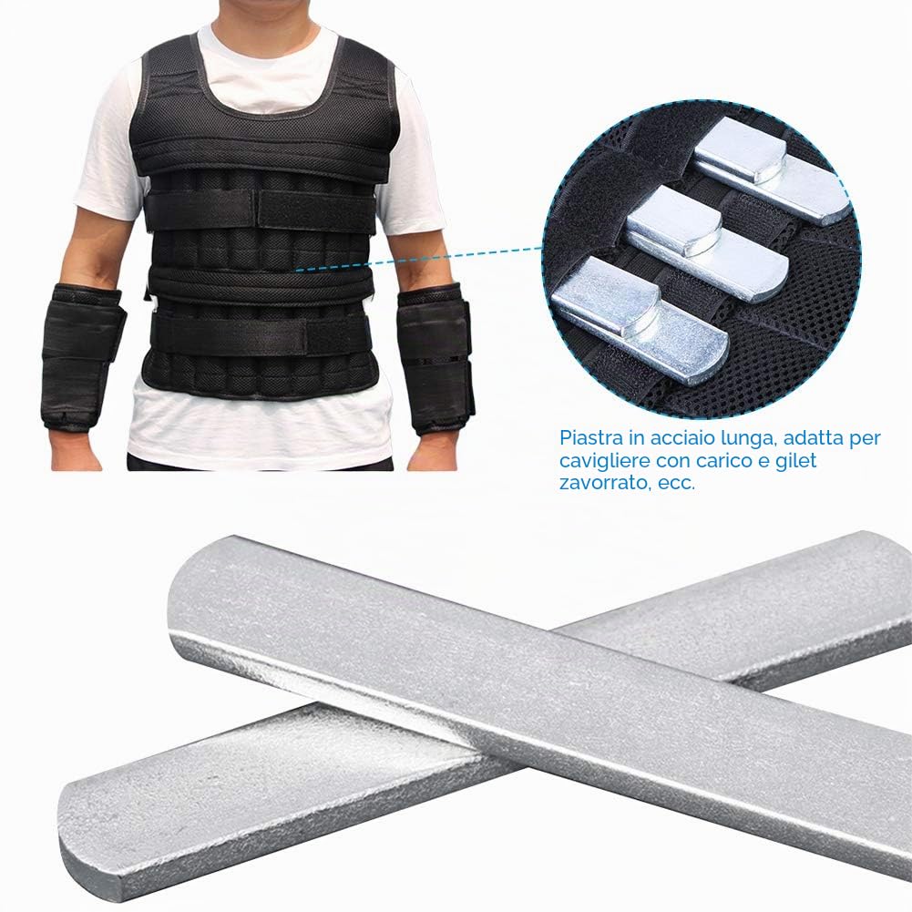 Piastra in acciaio per gilet con pesi, peso per allenamento con sovraccarichi, piastra in acciaio per gilet, regolabile, testa tonda, antiruggine