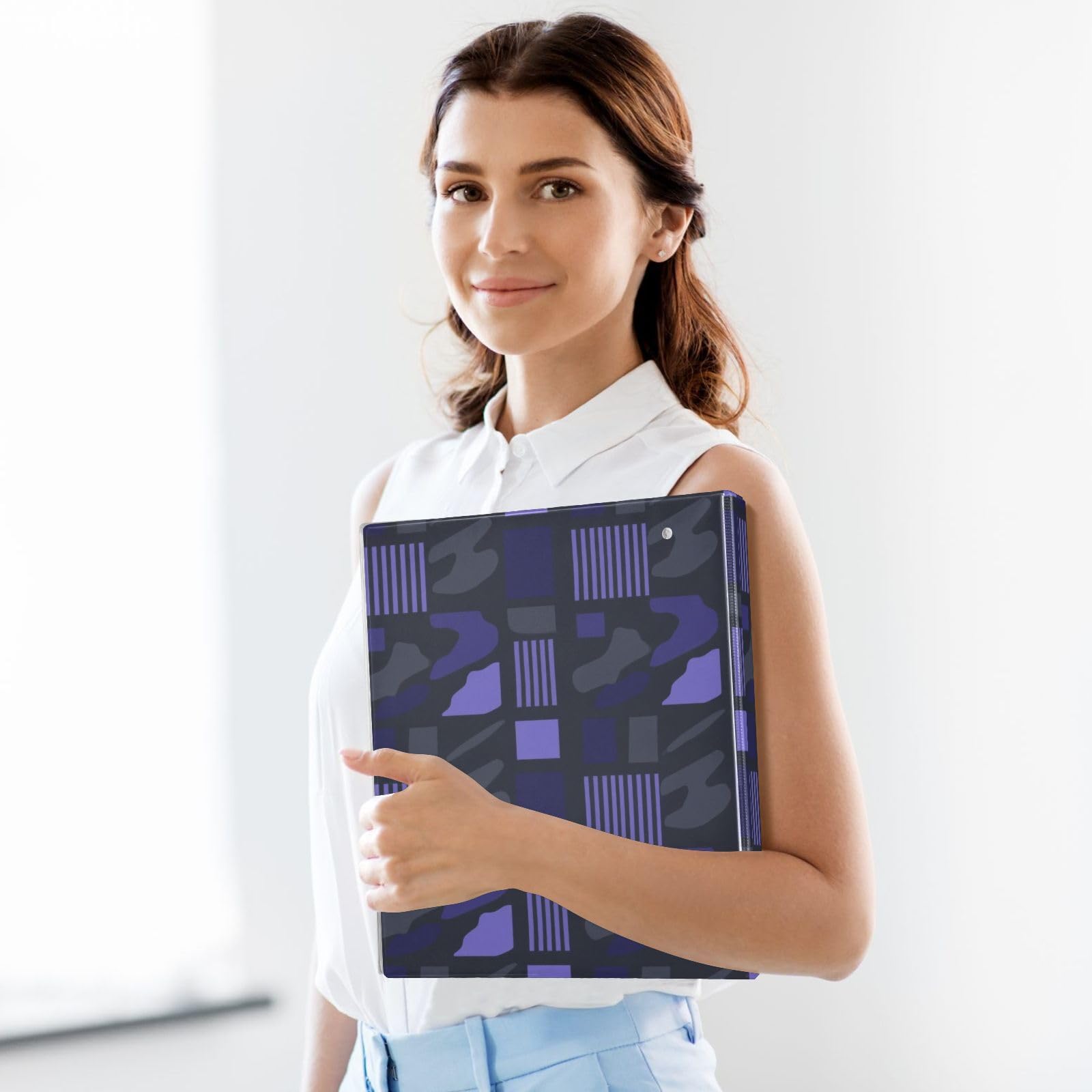 Raccoglitori per quaderni irregolari geometrici neri e blu mimetici da 1 e mezzo pollici, 3 anelli, con copertina tascabile, confezione da 2 raccoglitori da ufficio, 200 fogli