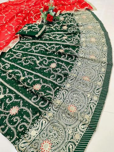 Image of Fancy Heavy Embroidery Work Shimmer Silk Semi-stitched Rajasthani Poshak Rajputi Lehenga Choli For Women