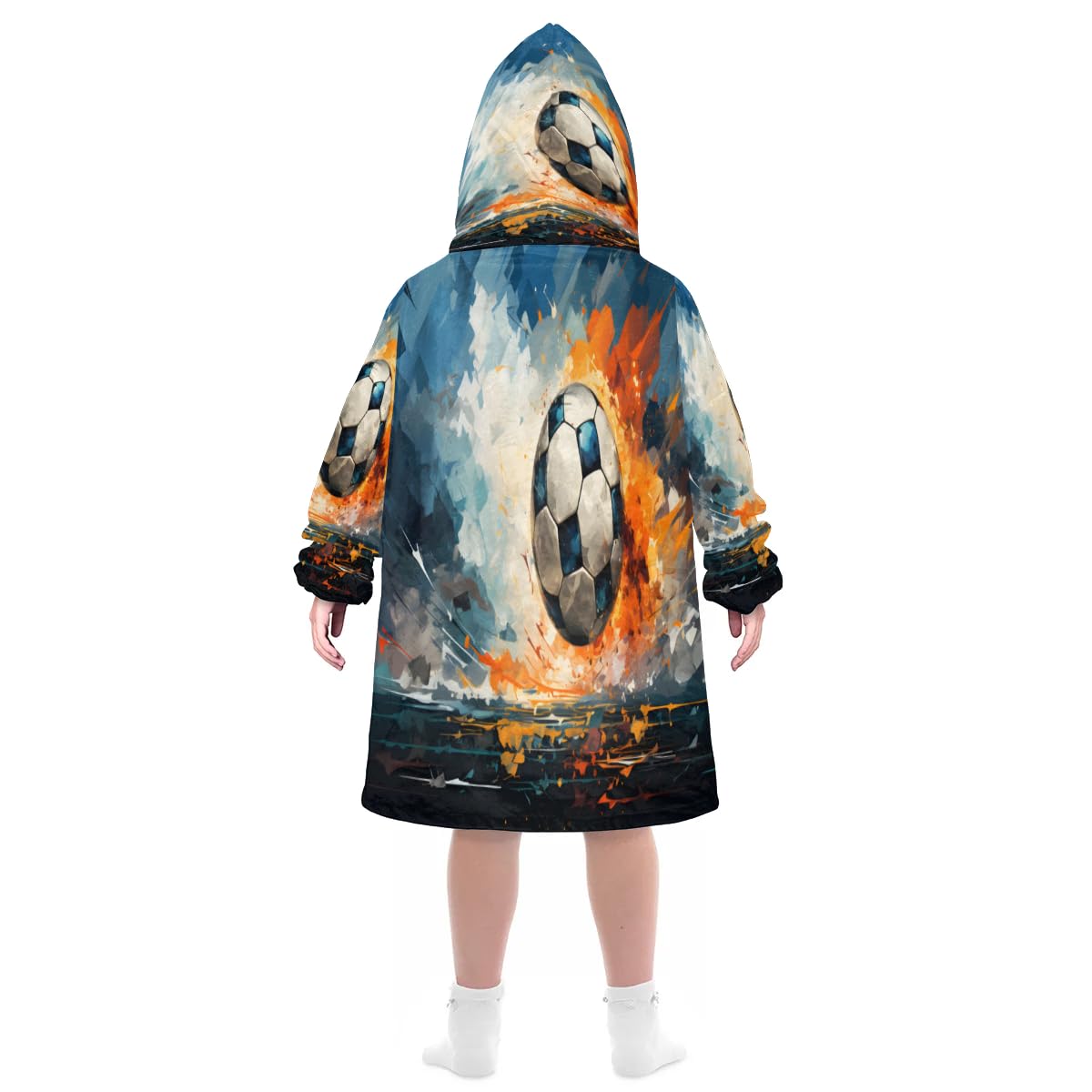 Kids Blanket Hoodie 3D Soccer Wearable Blanket Hoodie Oversized Hooded Blanket, Sweatshirt Blanket with Pockets Soft Warm Kids Hooded Blanket for Girls, Boys