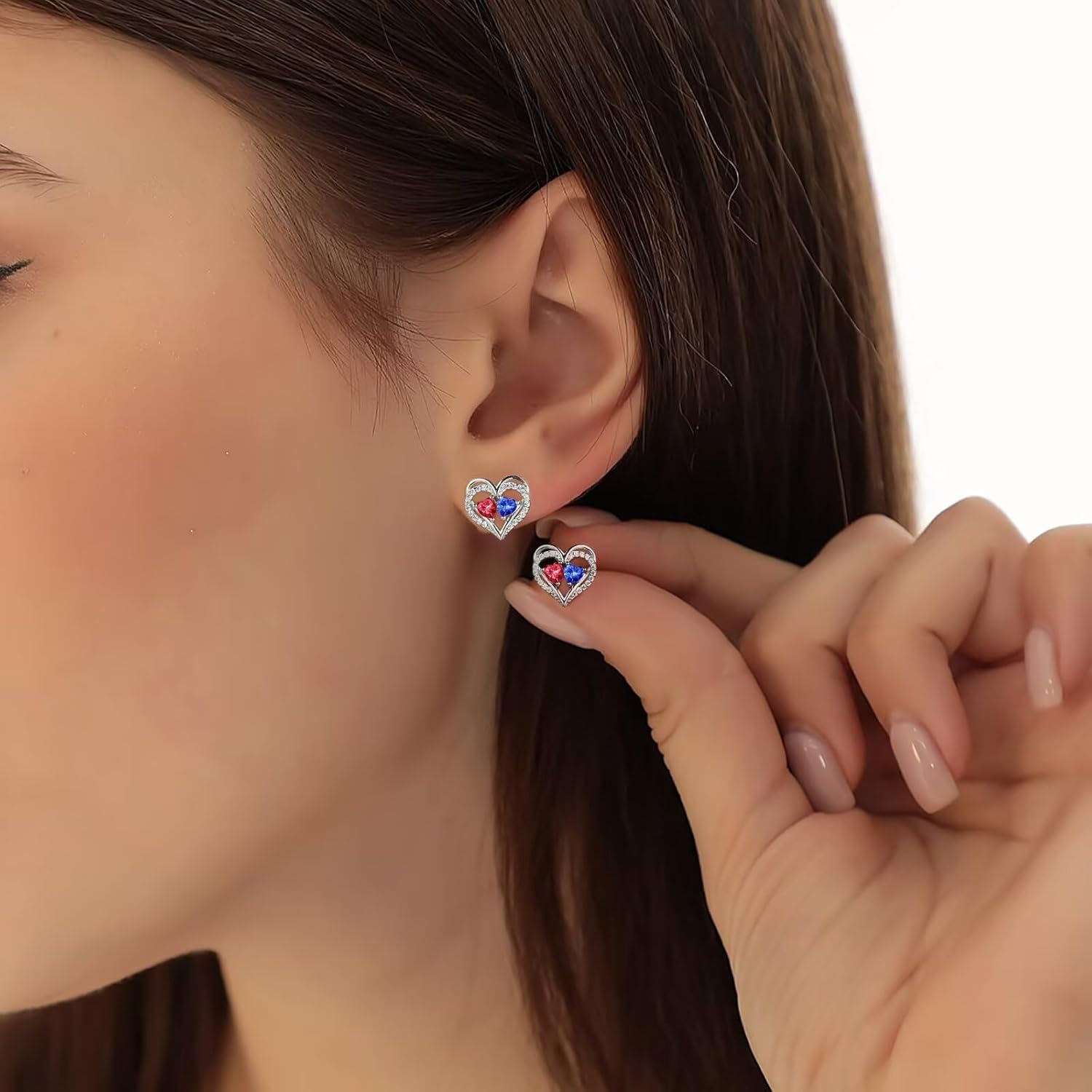 Iefil Heart Earrings for Women - 925 Sterling Silver Birthstone Earrings, Anniversary Birthday Gifts for Women Wife Girlfriend Mom - Image 2