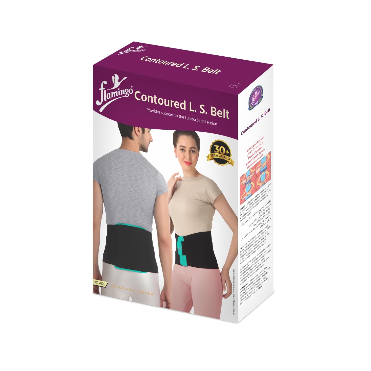 Flamingo Contoured Lumbar Sacro Plastic Belt For Lower Back Support, Pain Relief, And Posture Correction|Men & Women|Size - Large|Pack Of 1|Black-image-0