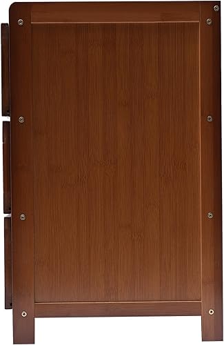 Miniatura 7 de Mesita de noche de bambú natural con 3 cajones, mesa auxiliar de mediados de siglo, para dormitorio, sala de estar, entrada, color marrón oscuro