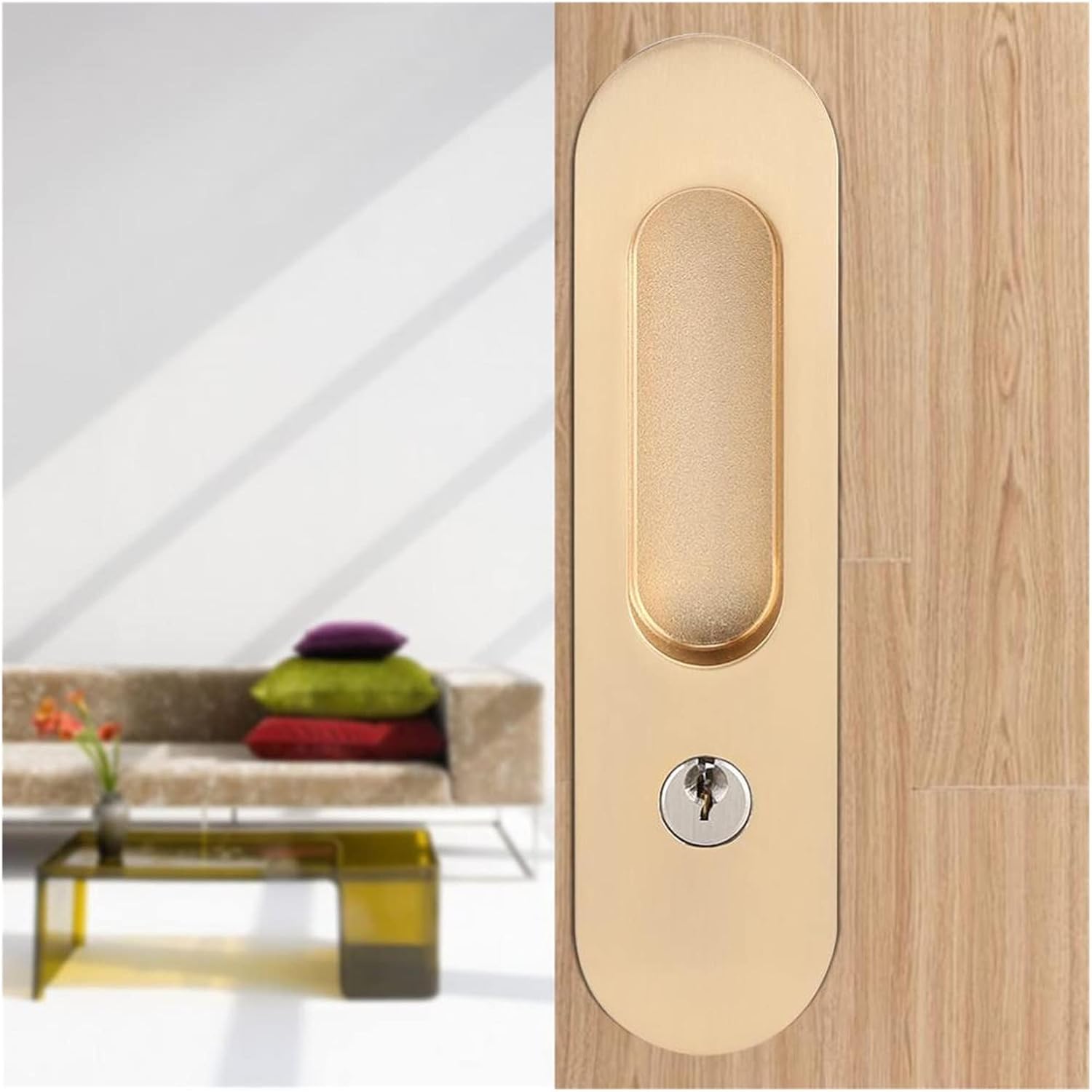 Door Handle Sliding Door Lock Handle Anti-Theft with Keys for Barn Wood Furniture Hardware Door Latch Lock for Double Doors