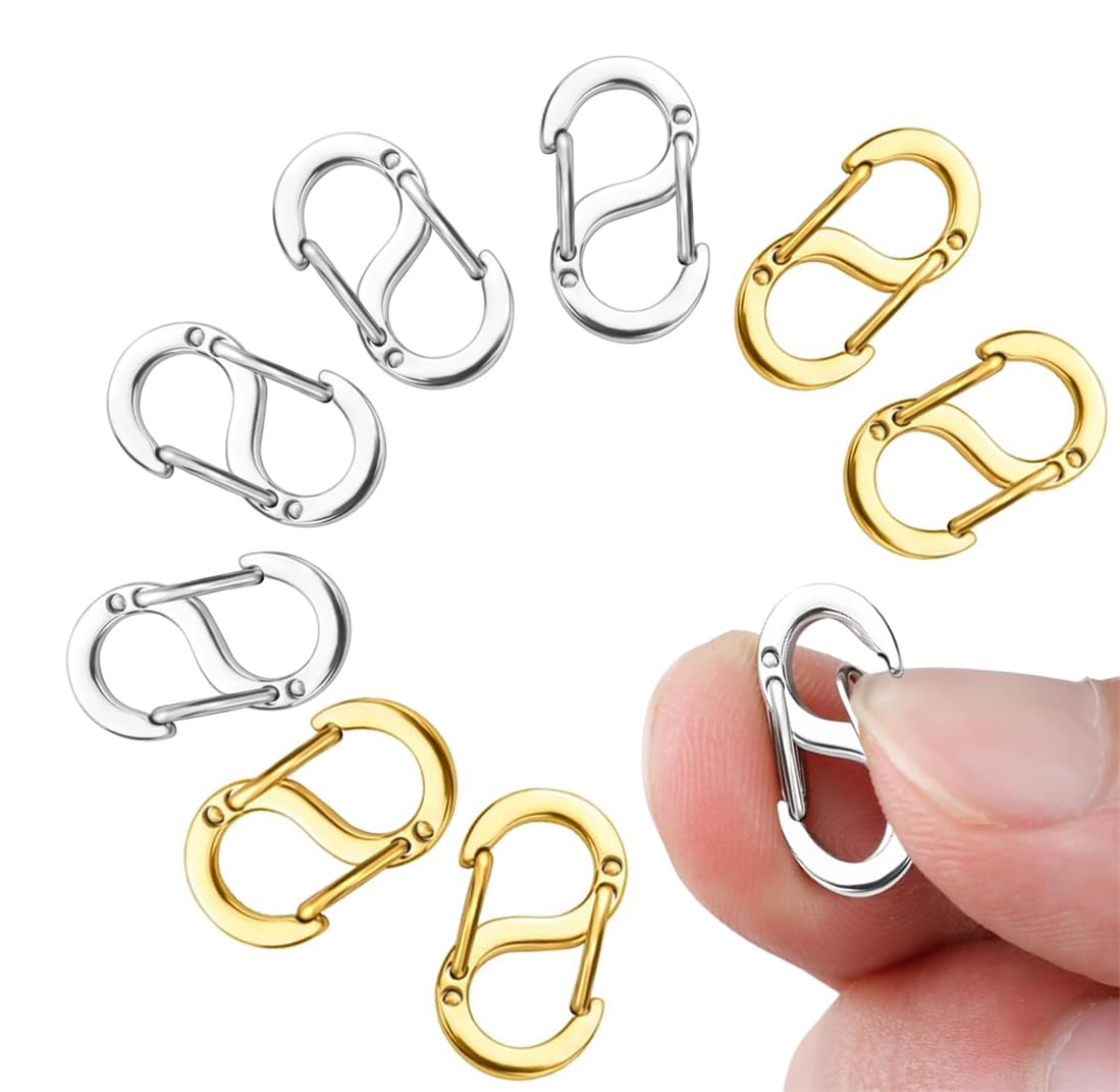 8 Pack Double Opening Lobster Clasp for Necklace, Double Opening Necklace Clasp and Closures Stainless Steel S Shape Lock Connector Clip for Jewelry Necklace Bracelet Repair, Gold + Silver