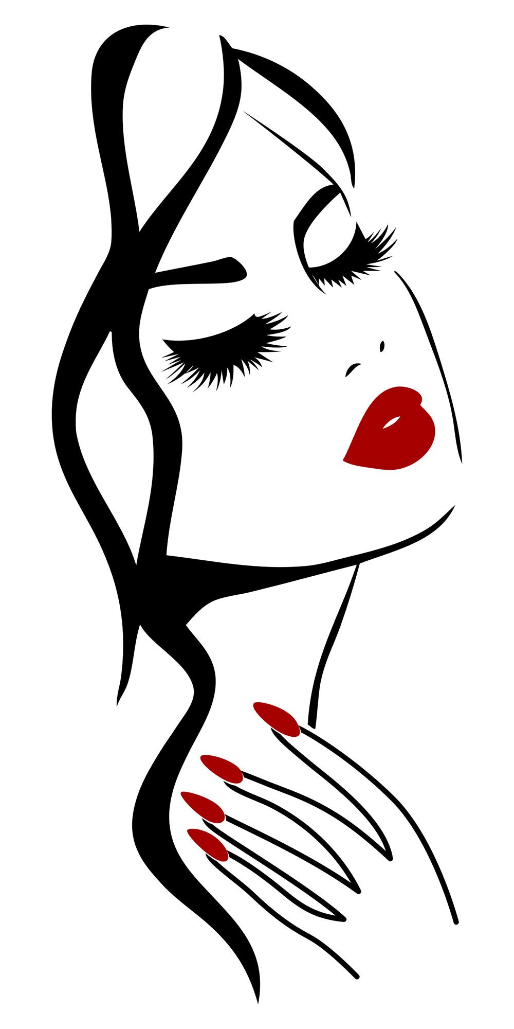 Wandaufkleber Für Beauty-Salon – Mädchengesicht Mit Lippen, 40x95 Cm, Schwarz