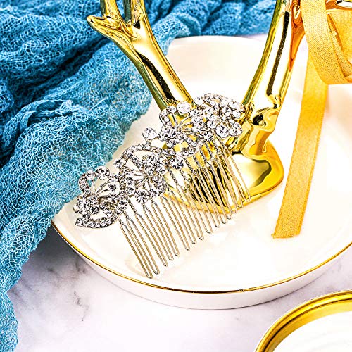 Brilove Wedding Hair Accessories Bridal Hair Comb Bohemian Crystal Charming Wave Shape Flower Bride Side Comb For Women Silver-Tone Clear #TOP2