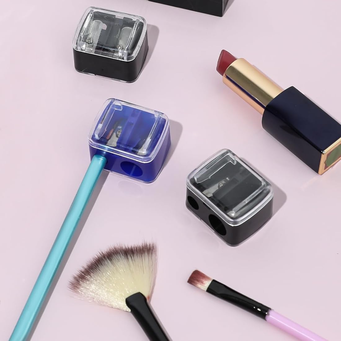 2 Pezzi Temperamatite di Bellezza, Temperino Matita Occhi, Temperino Doppio per Matite Cosmetiche, Adatto per Eyeliner, Matita per Sopracciglia