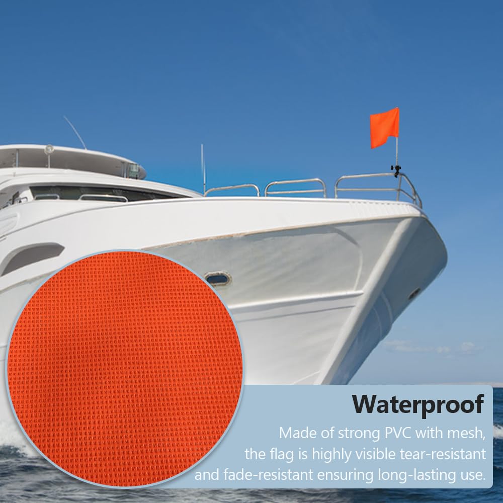 Bandiera di sicurezza della barca con palo regolabile da 78", bandiera di sci acquatico per pontone, vela, kayak e jet ski - bandiera di allarme marino ad alta visibilità arancione per la sicurezza de