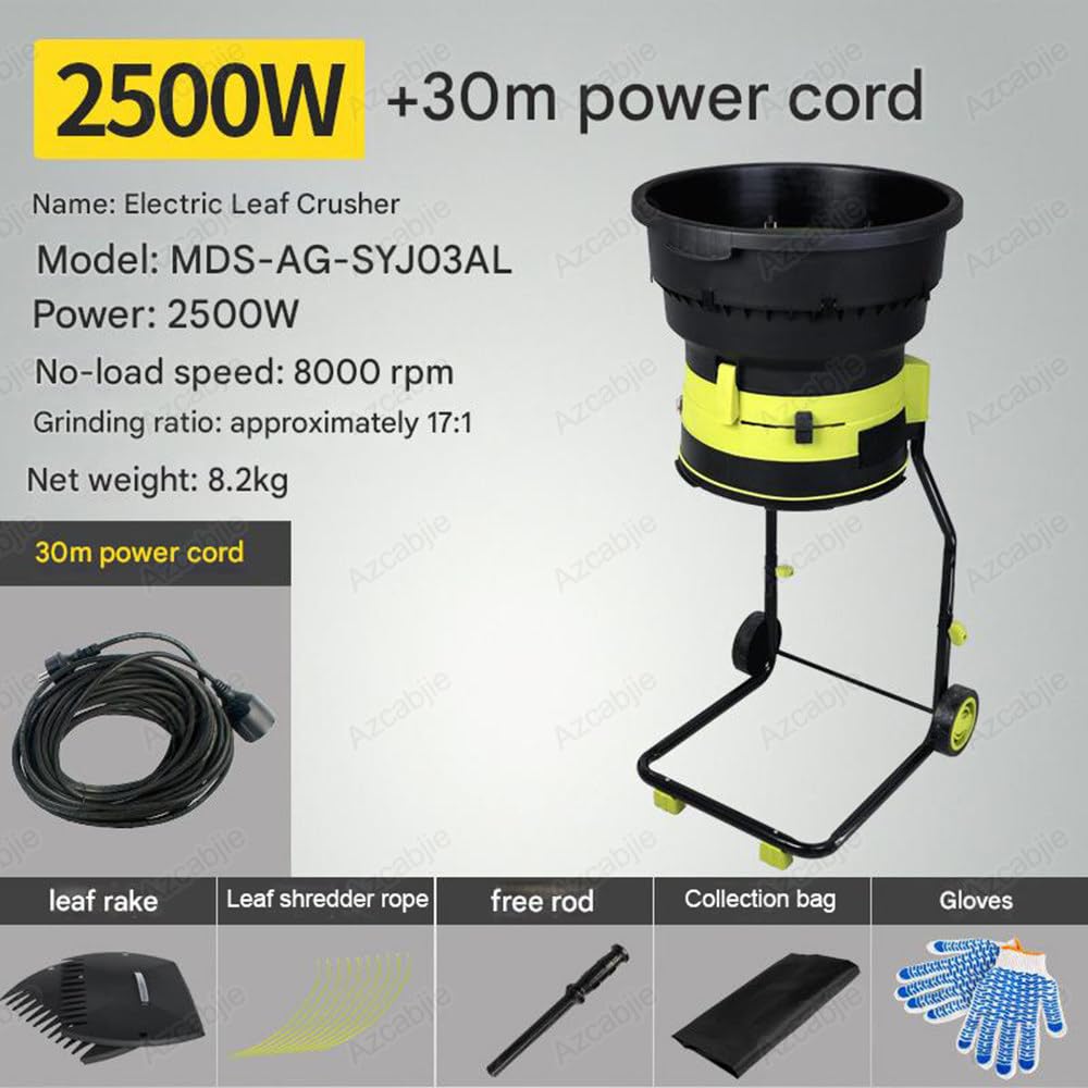 Broyeur De Feuilles Et Composteur Avec Sac De Rangement, Broyeur De Feuilles électrique De Jardin 2500 W, 8000 Tr/Min, Pour Le Nettoyage Du Jardin Et Le Compostage, Câble D'alimentation De 30 Mètres