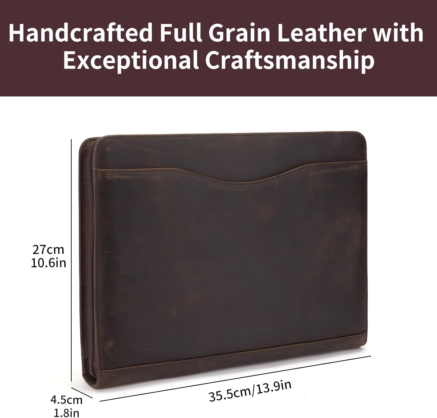 Personalized Genuine Leather Portfolio with Front Pocket, Custom Engraved 8.5 x 11 Padfolio, Executive Zippered Notebook Laptop Organizer, Business Folio for Men Women, Dark Khaki