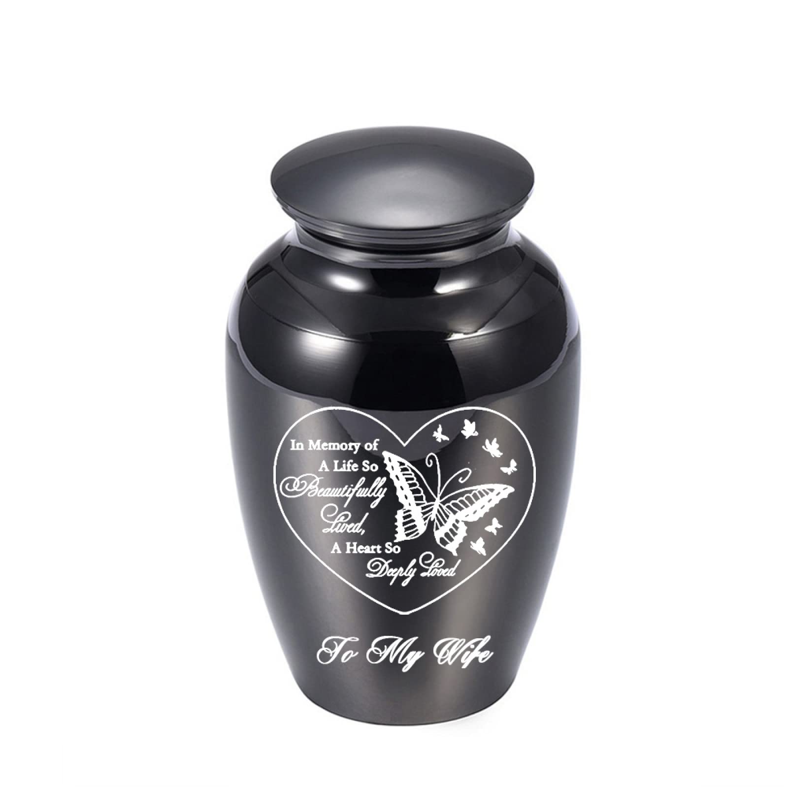 LZHLMCL Memorial Urn 70Mm Aluminum Alloy Urn Jar Waterproof Urn Engraving Butterfly Cremation Urn Mini Urn For Human Ashes Keepsake Black Wife