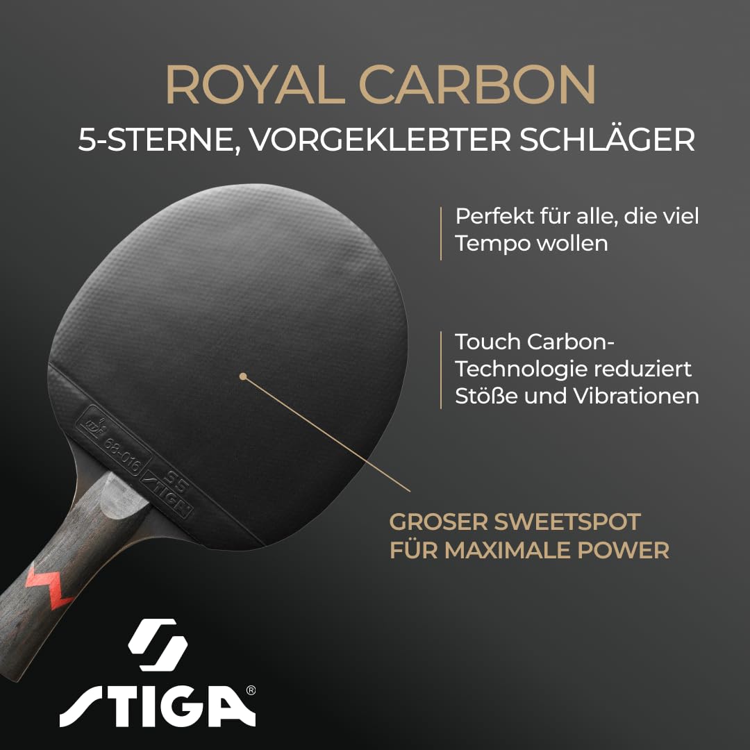 STIGA Royal Carbon Tischtennisschläger - Profi TT Schläger für Offensive Spieler mit ITTF-zertifiziertem 5-Star Belag und Carbon-Technologie - Maximalgeschwindigkeit, Power und Kontrolle