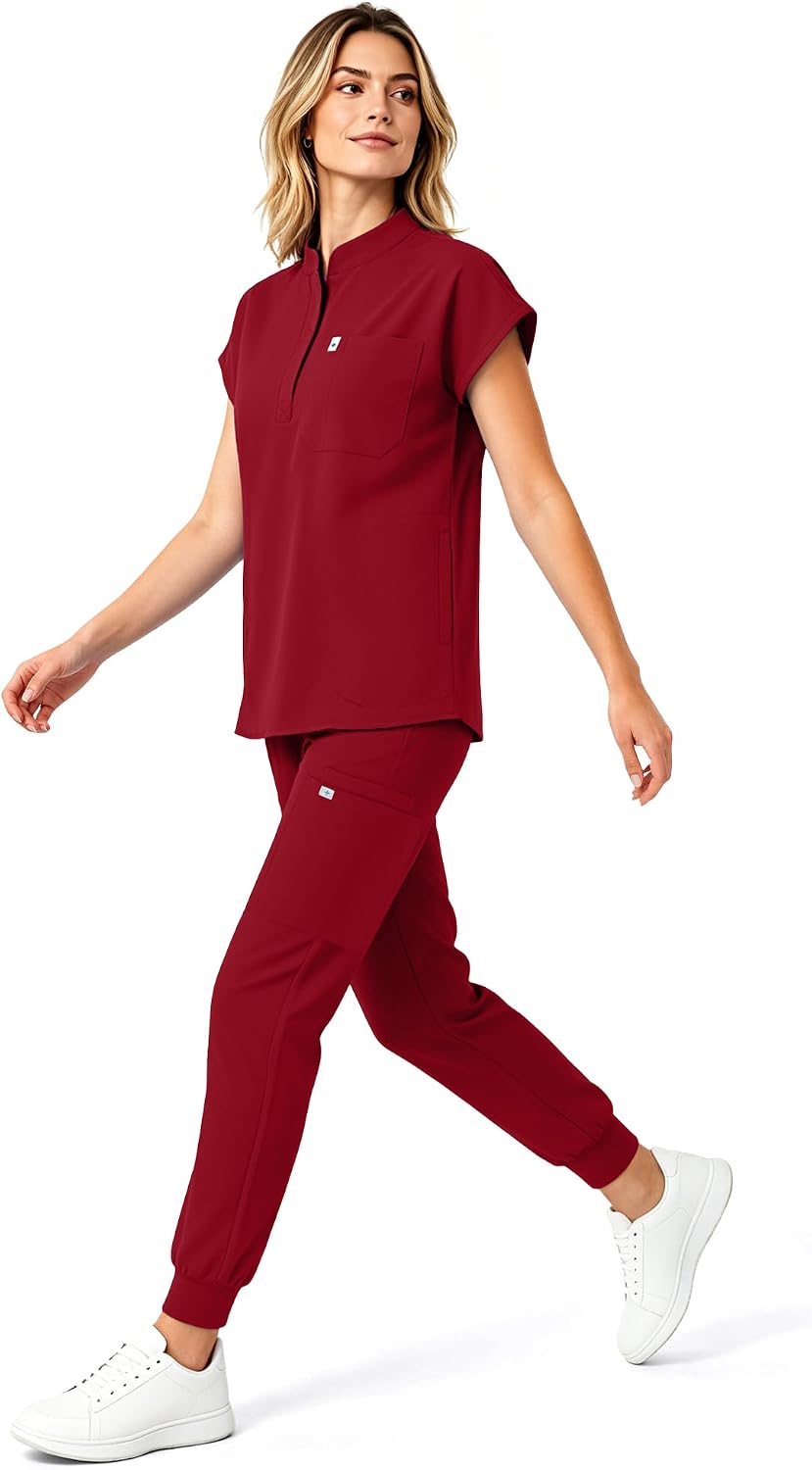 SUNME Scrubs for Women Set, Sleeveless Scrub Top & Jogger Scrub Pants