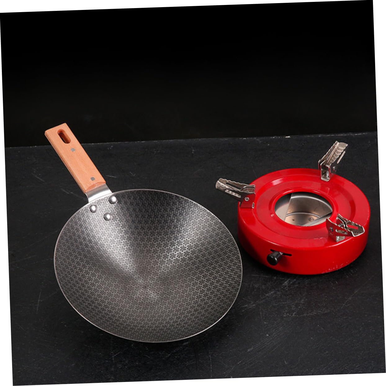 Piccolo Wok Rotondo in Ferro Manico in Legno Stile Giapponese