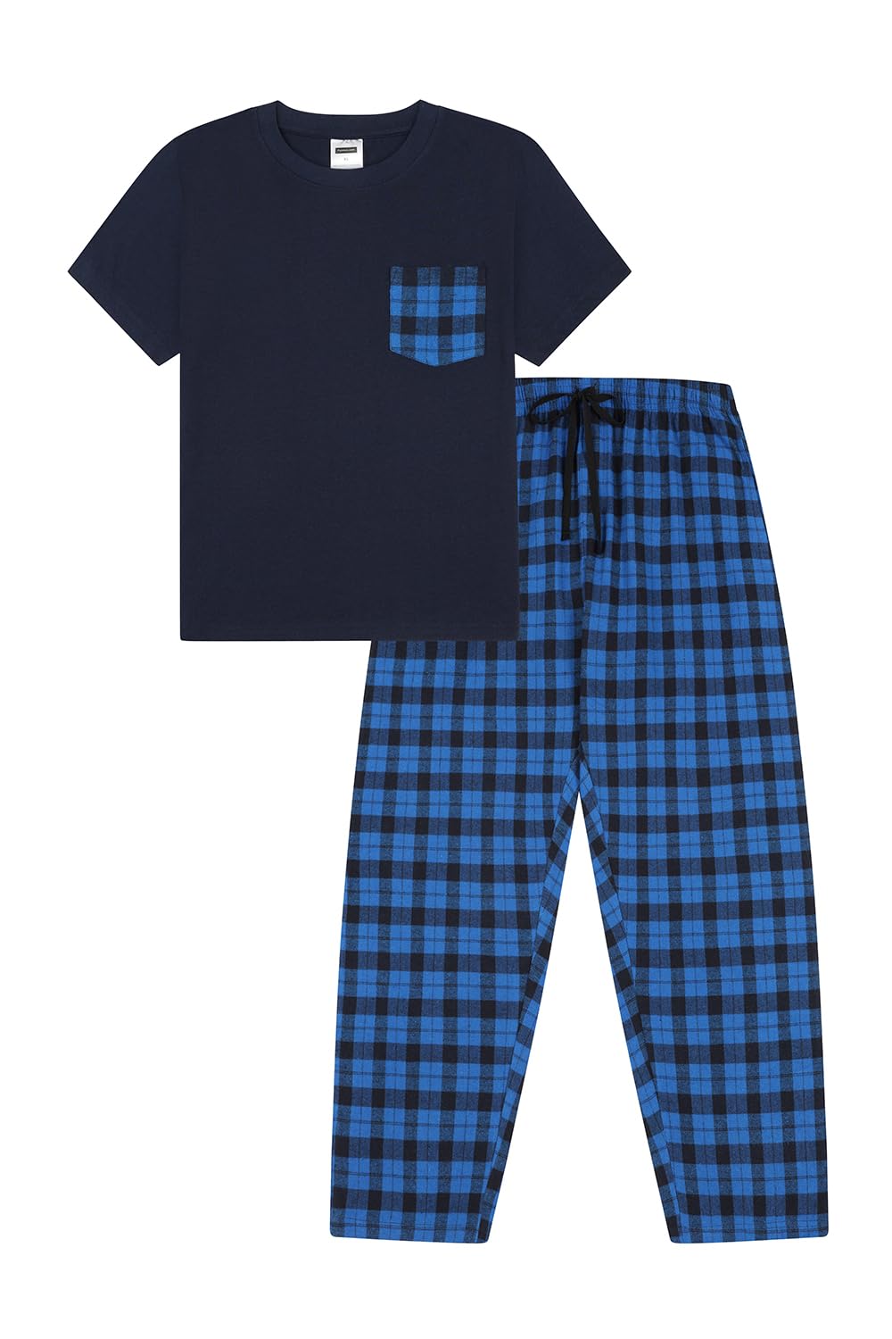 ThePyjamaFactory Mens Blue Tartan Check Long Cotton Pyjama Set