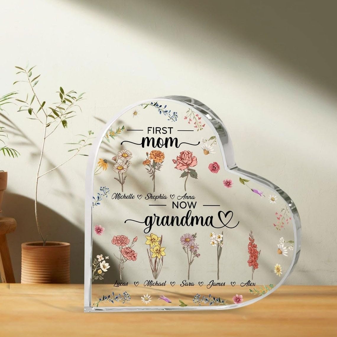 Personalized Nana's Garden Birth Month Flowers Heart Acrylic Plaque, Custom Birth Flower Acrylic Plaque Home Decor Grandma Gift, Grandma Plaque, Mom Plaque, Nana Plaque, Gift For Mom Grandma